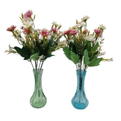 Picture of "Set of 2 Silk Daisy Bride Bouquets with Glass Vases, 14 Multicolor Sunflowers per Stick, 48x20 cm (Height x Width), Perfect for Home, Wedding, Christmas, and New Year Decor, Crafted from Durable Fabric and Plastic."-Multicolor