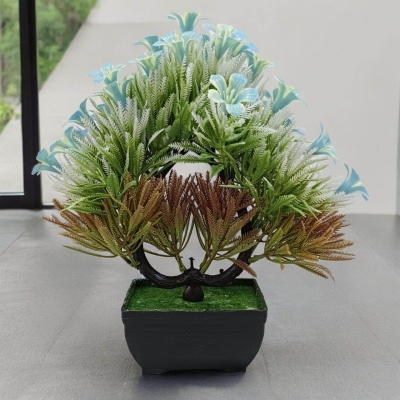 Picture of Artificial flower and plants in Ceramic Lave shape Bonsai For Table Or Corner Decoration-Home Decoration Item-Multicolor