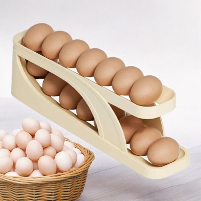 Picture of Efficient Egg Storage - 1 pcs White Egg Dispenser, Food Grade Plastic, Made in China, 14-15 Egg Capacity, Rolling and Automatic Sliding Spiral Holder-Multicolor