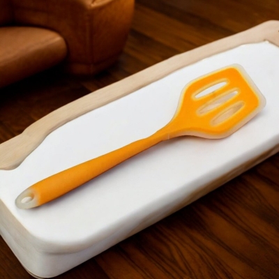 Picture of Multicolor 12-Inch Silicone Cooking Spoon - Non-Stick Slotted Turner, Full Silicone Construction, High Heat Resistant - Ideal for Non-Stick Pots - 1 Piece-Orange