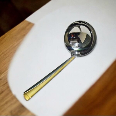 Picture of 12 Inch Big Rice Spoon - Stainless Steel, Mirror Polish, Non-Magnetic, Silver with Golden Design, Ideal for Cooking and Serving, Durable and Elegant, Perfect for Home and Professional Kitchens, Single Piece-Silver
