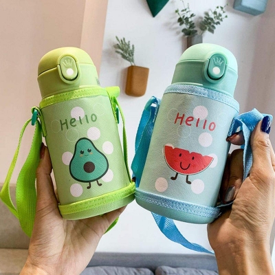 Picture of 400ml Kids Thermos Mug With Straw Stainless Steel Cartoon Vacuum Flasks Children Cute Thermal Water Bottle Tumbler Thermocup-Multicolor