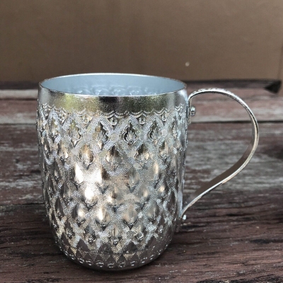Picture of 1 pcs Vintage Style Thai Design Aluminum Water Cup with Handle Diamond Brand 9 cm Gift-Silver