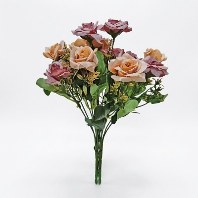 Picture of 2pc artificial Rose Simulated Rose & Chamomile & Mixed Flowers Bouquet For Birthday Wedding Party, Home & Garden Decoration purple-pink-Green