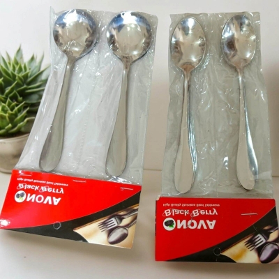 Picture of 12 pcs set Lightwaight 6 pcs Tea spoon and 6 pcs round sup spoon stainless steel spoon, silver color spoon for Tableware super cutlery 15cm long spoons set-Silver