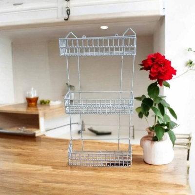 Picture of "White 3-Layer Kitchen Rack – Square Wall Hanging Design, Durable Iron Material, Easy Installation, Modern Space Saver for Kitchen Accessories – 1 Pc"-White
