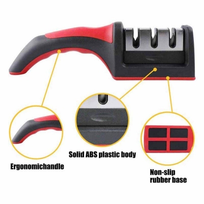 Picture of 1 pcs kitchen cutter Sharpener for Kitchen, Tool with 3 Holders and 1 Replacement Sharpener, Suitable for all Kknivess, Manual, KC0319-Red