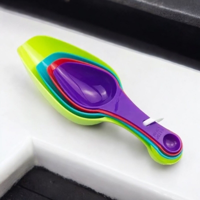Picture of "4-Piece Kitchen Measuring Spoons - Multi-Color Plastic with Small Pet Design for Precise Baking - 1 Set"-Multicolor