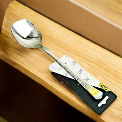 Picture of 10 Inch Stainless Steel Curry Spoon - Silver with Mirror Polish and Elegant Golden Handle, Ideal for Serving-Silver