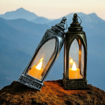 Picture of "Set of 2 LED Ramadan Lanterns - 19cm Battery-Powered Hanging Candle Lamps | Multi-Color ABS Plastic for Table and Room Decoration | Ideal for Ramadan Kareem"-Multicolor