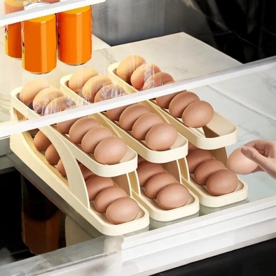 Picture of 3pcs Egg Container - Automatic Rolling Egg Holder Rack, Kitchen Refrigerator Egg Dispenser Fridge Organizer-Multicolor