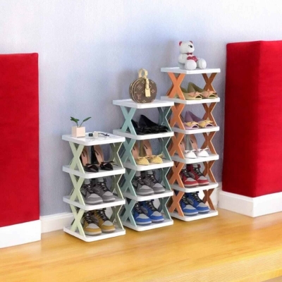 Picture of 5-Tier Plastic Shoe Rack: Adjustable Folding Organizer for Closets and Bedrooms-Multicolor