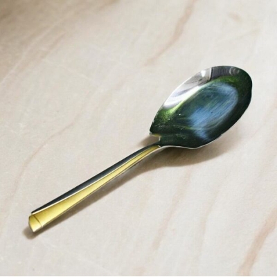 Picture of 11 Inch Silver Rice Serving Spoon - Stainless Steel with Mirror Polish and Elegant Golden Handle, Non-Magnetic Design for Easy Use-Silver