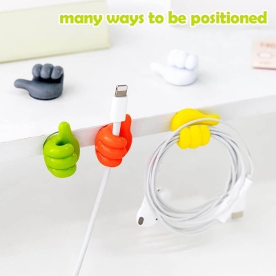 Picture of Hand Shape Cable Clips, USB Cord Holders Cable Management For Hanging (Pack Of 10) - Silicone Hooks Cord Holders for Cables - Self-Adhesive Home/Office/Cars Data Cable Clip Wire Desk Organizer-Multicolor