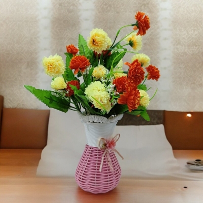 Picture of 1 pcs Multicolor Artificial Carnation Flowers with Beautiful Vase for Decoration, Includes Flower and Container-Multicolor