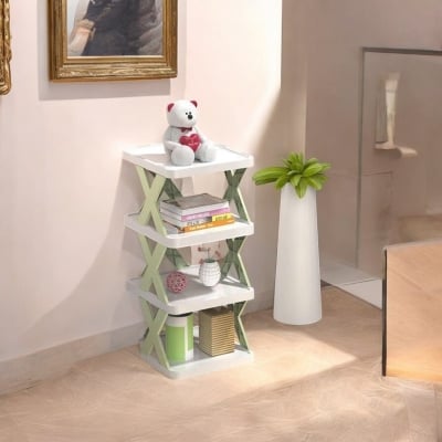 Picture of Adjustable Multi-Layer Plastic Shoe Rack: 4-Layer Folding Cabinet for Student Dormitory, Anti-Dust Design-Multicolor