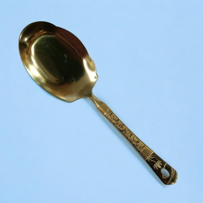 Picture of Golden 10-Inch Stainless Steel Flat Rice Spoon – Cooking & Serving – Mirror Polish, Laser-Printed Handle – 1 Piece-Gold