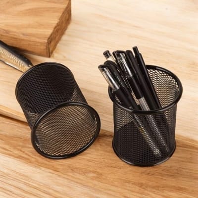 Picture of Black Metal Cylinder Desk Organizers (2 Pieces) - Multifunctional Pencil Holders, Durable & Fireproof, High-Temperature Resistant, Coated Finish, 9.5 x 8.5 cm, Large Capacity for Office & Student Desks-Black
