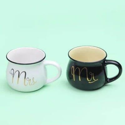 Picture of Mr & Mrs. Ceramic Mugs set-2 pcs set Black and white-Multicolor