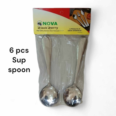 Picture of Soup Spoon of 6, 5" Stainless Steel Titanium Plating Shiny silver Round Spoons Silverware, silver sup Spoon Set Sturdy Easy to Clean, Dishwasher Safe-Silver