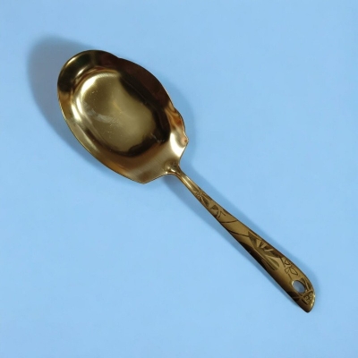 Picture of Golden 10-inch Stainless Steel Rice Spoon – Cooking & Serving – Mirror Polish, Laser-Printed Handle – 1 Piece-Gold