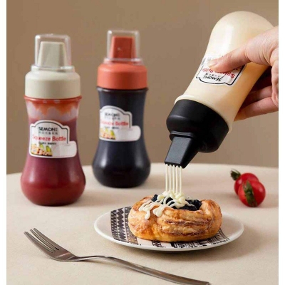 Picture of 1 pcs 350ML Drainable Sauce Bottle Five Holes Plastic Ketchup Bottle Honey Sauce Dispenser Kitchen Container Olive Oil Bottles-Multicolor