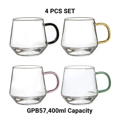 Picture of Borocilicate Glass Coffee Mug with Colored Handle (Set of 4pcs) 400ml-Multicolor