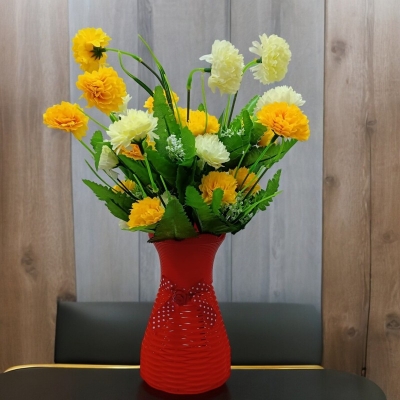 Picture of Artificial Marigold Flower and Plant in Plastic Pot for Home Decoration-Multicolor