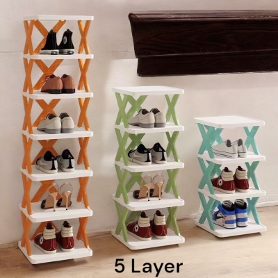 Picture of Versatile 5-Tier Shoe Rack: Folding Adjustable Multi-Layer Plastic Organizer for Garages-Multicolor