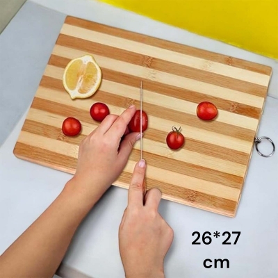 Picture of "36x27x1.8cm Bamboo Chopping Board - Rectangle Shape, Strong and Durable, Perfect for Meat, Vegetables, and Bread, Includes Hook for Simple Storage, Brown"-Brown