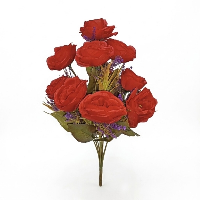 Picture of 9-10 Heads red Artificial Flowers Home Decoration 9 Color Beauty Silk Fake Flower Especial for Wedding and Festival Decoration-Red