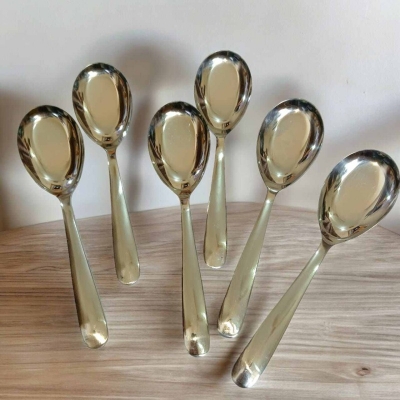 Picture of Lionel-6 pcs set Sup Spoon Lionel Thai Chinese Stainless Steel Soup Spoons silver color 15 cm Long (6pcs set)-Silver