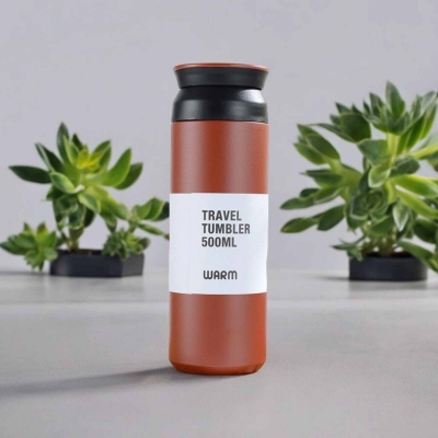 Picture of Red 1pc 500ml Stainless Steel Vacuum Flask with Leakproof Lid - Insulated Cup for Outdoor Camping, Hiking, Driving, and Drinking-Red