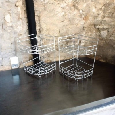 Picture of "2-Piece Set – 2-Step Triangle Shape Hanging Corner Racks – Durable Iron, White Finish, Easy Installation, Space-Saving Design for Efficient Kitchen Organization"-White