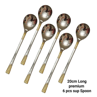 Picture of AYD 6 pcs premium quality Big Size sup spoon 20 cm long Sup spoon golden and Silver spoon , Best tableware Sup Spoon (6 pcs set sup Spoon) Design-2-Gold
