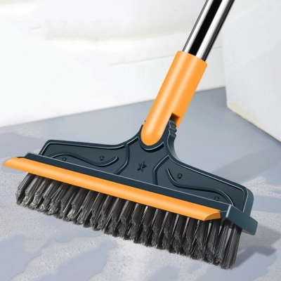 Picture of New Floor Scrub Brush 2 In 1 Cleaning Brush Long Handle Removable Wiper Magic Broom Brush Squeegee Tile Kitchen Cleaning Tools-Multicolor