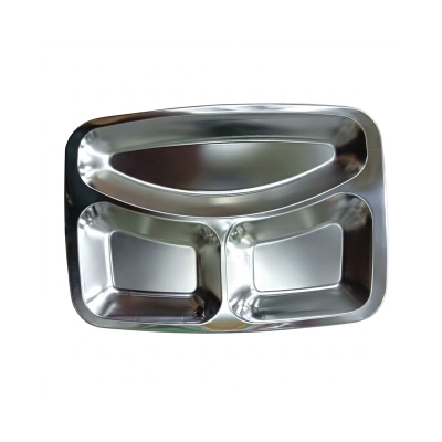 Picture of 1 pcs stainless steel 3 compartment cafetoria plate for medical use, baby plate silver colour mirror polish  plate-Silver