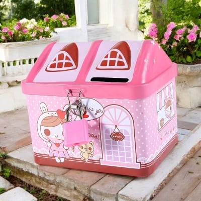 Picture of Indoor Change Container - Multicolor Coin Bank - Exquisite Cartoon Cute Cash Box with Combination Lock - Money Box for Shelf Cabinet-Multicolor