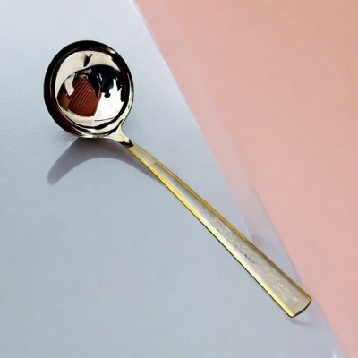 Picture of 10.7 Inch Big Rice Spoon - Mirror Polish, Non-Magnetic, Stainless Steel, Silver with Golden Design, Ideal for Cooking and Serving, Durable and Elegant, Perfect for Home and Professional Kitchens, Single Piece-Silver