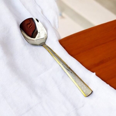 Picture of 9.7 Inch Silver Stainless Steel Curry Spoon - Mirror Polish Finish with Elegant Golden Handle, Non-Magnetic for Easy Use-Silver