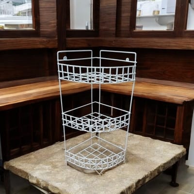 Picture of "1 Pc 3-Step Hanging Corner Kitchen Rack – Durable Iron, White Finish, Triangle Shape, Easy Wall Installation, Space Saver for Organizing Accessories"-White