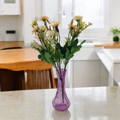 Picture of "14 Heads Silk Daisy Bouquet with Multicolor Artificial Sunflowers, Glass Vase, 48x20 cm, Perfect for Christmas, Wedding, and New Year, Made from Fabric and Plastic for Realistic and Elegant Display."-Multicolor