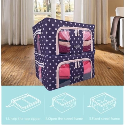 Picture of Foldable 24Ltr Steel Frame Clothes Storage Boxes with Zipper Lock System for Cloth Saree Blanket Bed Sheet Shoes Toys Closet Organizer Sari Cover Box...-Multicolor
