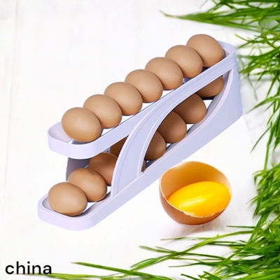 Picture of White Egg Dispenser - 1 pcs, Food Grade Plastic, Made in China, 14-15 Egg Capacity, Rolling and Automatic Sliding Spiral Holder-Multicolor