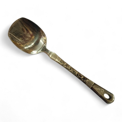 Picture of Golden 10-inch Stainless Steel Solid Turner Spoon – Cooking & Serving – Mirror Polish, Laser-Printed Handle – 1 Piece-Gold