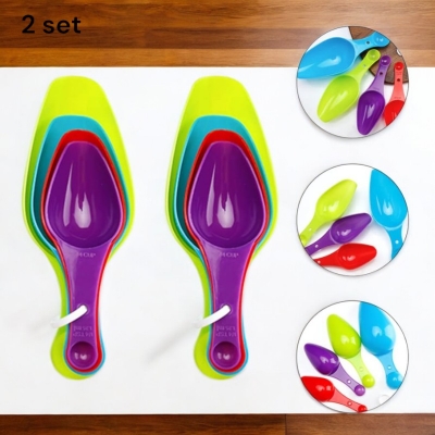 Picture of "Durable 8-Piece Measuring Spoon Set - Multi-Color Plastic with Small Pet Design for Accurate Baking - 2 Sets"-Multicolor