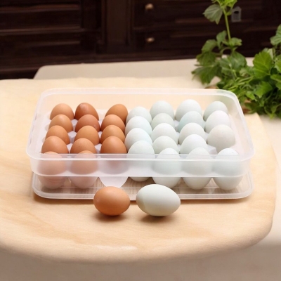 Picture of Egg Storage Box with 34 Grids, BPA-Free and Made from Food-Grade Plastic. Includes Lid and Perfect Fit for Every Egg. Ideal for Kitchens or Refrigerators. Quantity: 1 Pc.-White