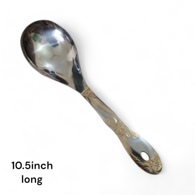 Picture of Silver Stainless Steel Rice Spoon - 10 Inch, Mirror Polish with Golden Cutting Print Handle-Silver