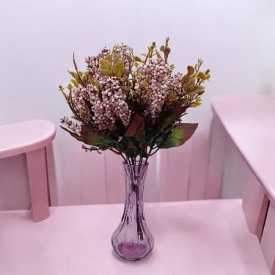 Picture of "Artificial Lavender Bouquet with Glass Vase, 12-14 Multicolor Flowers per Stick, 32x20 cm with Vase, Perfect for Home Decor, Made from PE and Plastic for Realistic, Long-Lasting Beauty."-Multicolor