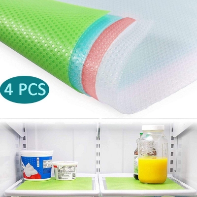 Picture of 4 pcs Refrigerator Pads, Shelf Mats Antifouling Refrigerator Liners, Washable Refrigerator Pads, Cuttable Fridge Mat Drawer Table Placemats Cupboard Mat Shoe Mat Drawer Mat-Multicolor